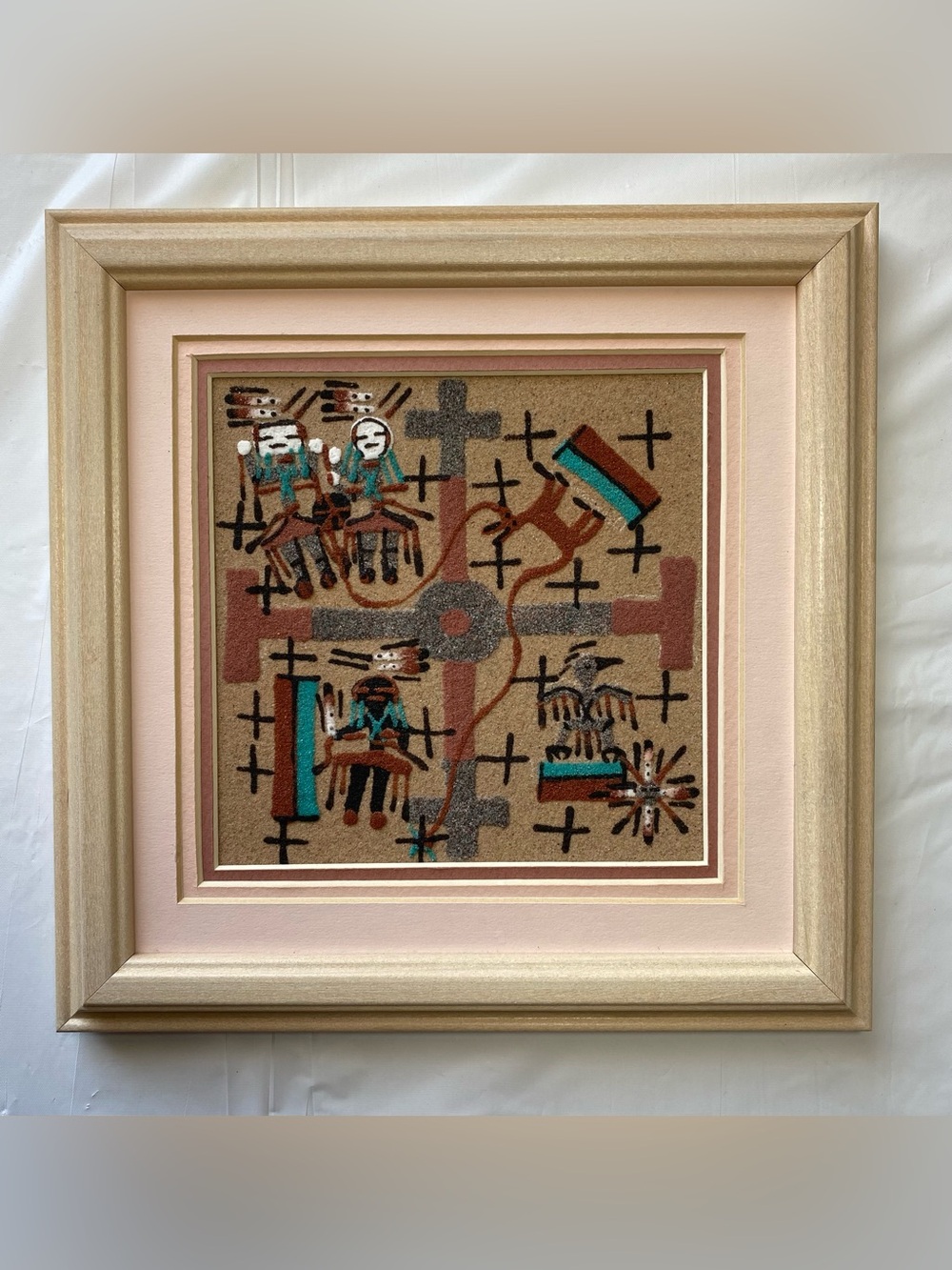 Vintage Authentic Navajo Sand Painting Whirling Yei Framed Southwest Art